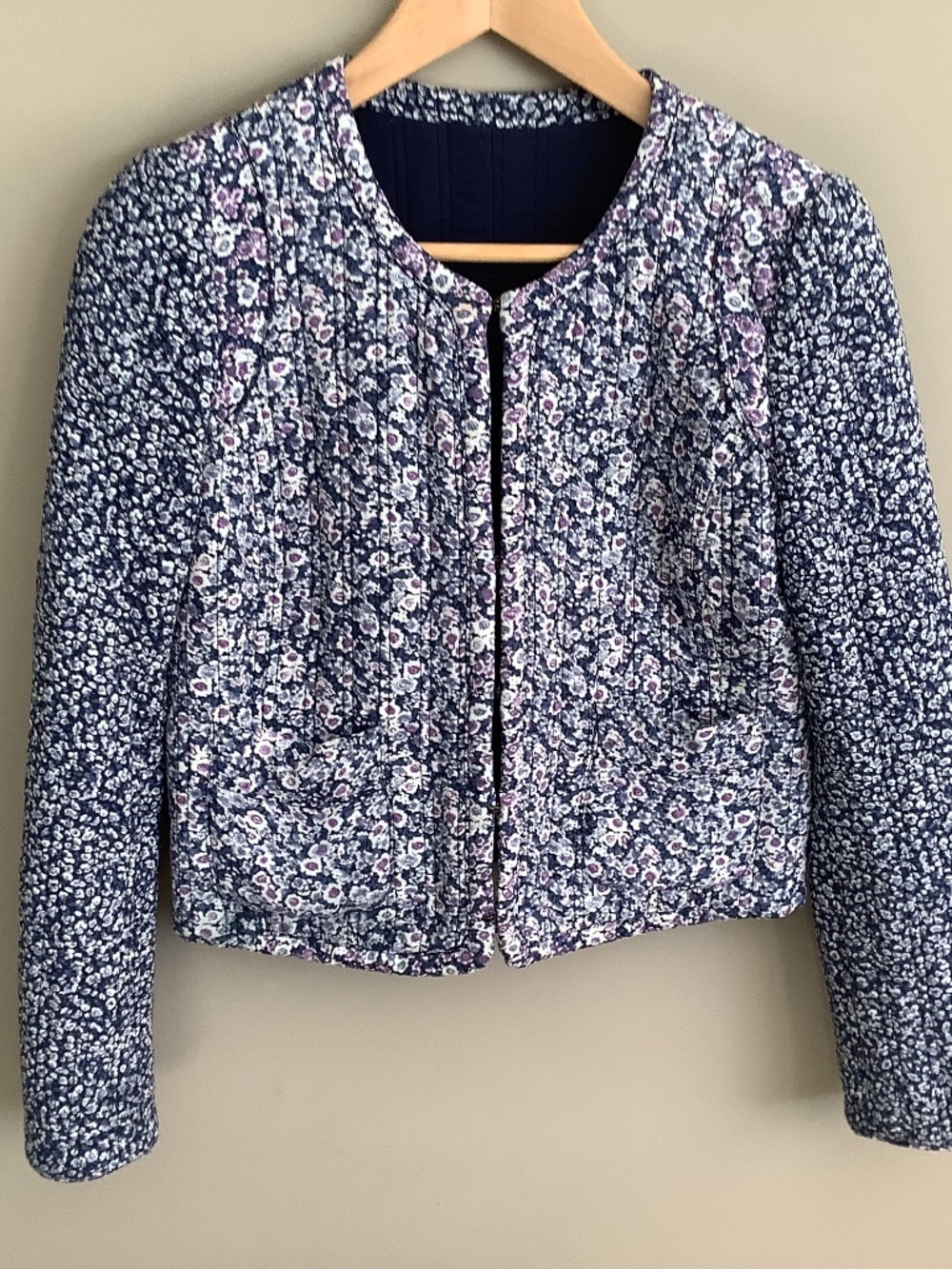 Joie Blue Floral cropped quilted jacket